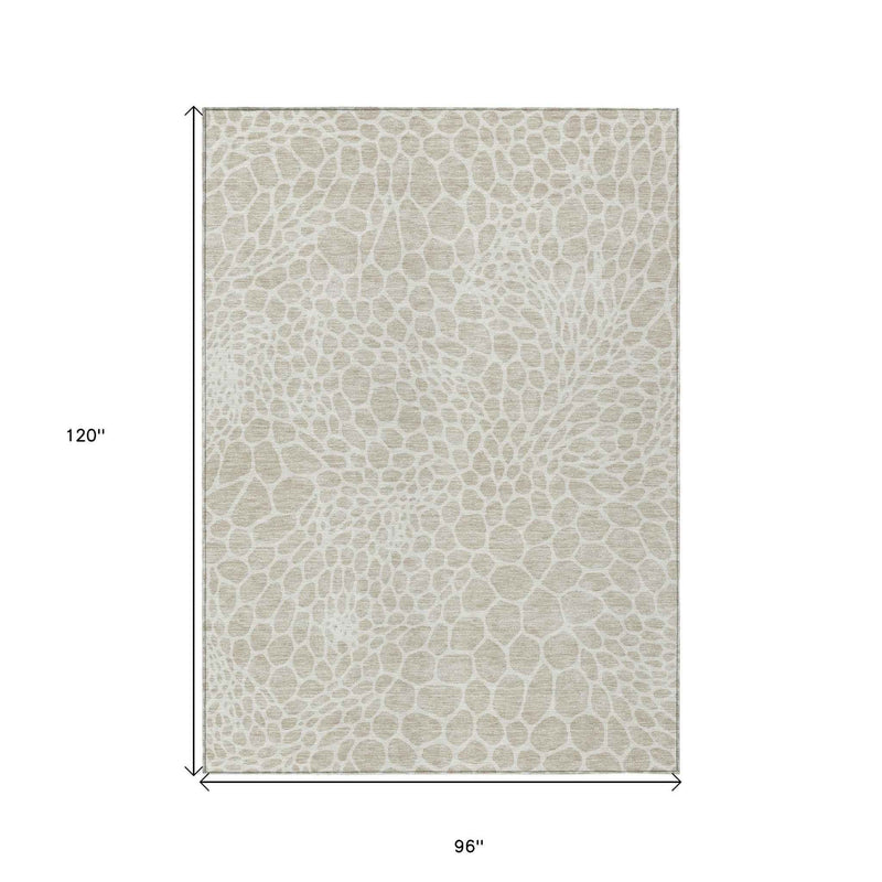 8' X 10' Beige And Ivory Geometric Washable Indoor Outdoor Area Rug