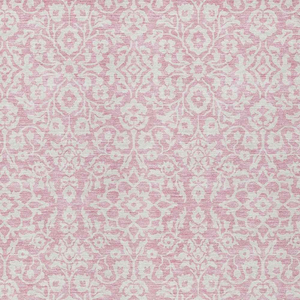 8' X 10' Pink And Ivory Damask Washable Indoor Outdoor Area Rug