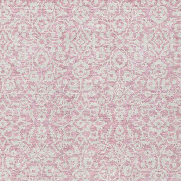 8' X 10' Pink And Ivory Damask Washable Indoor Outdoor Area Rug