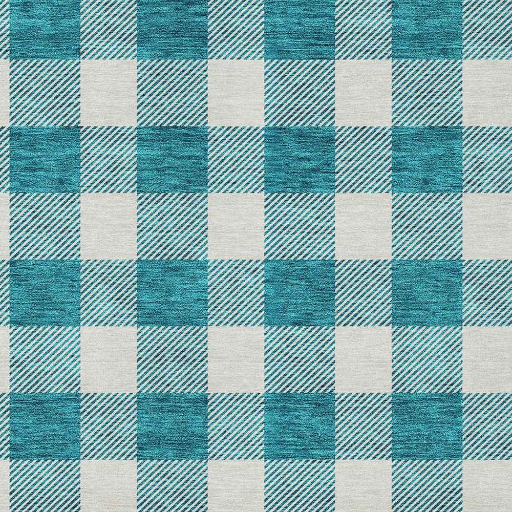 8' X 10' Teal Blue And Gray Plaid Washable Indoor Outdoor Area Rug