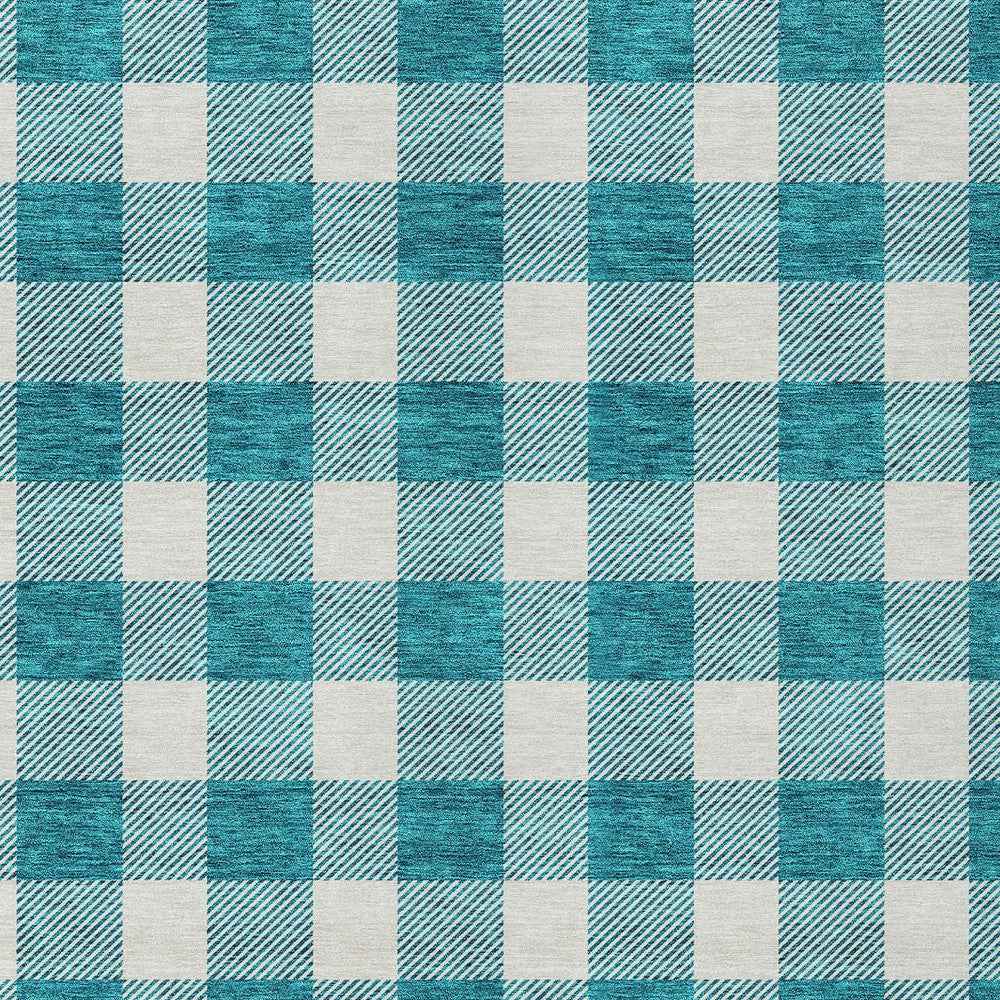 8' X 10' Teal Blue And Gray Plaid Washable Indoor Outdoor Area Rug