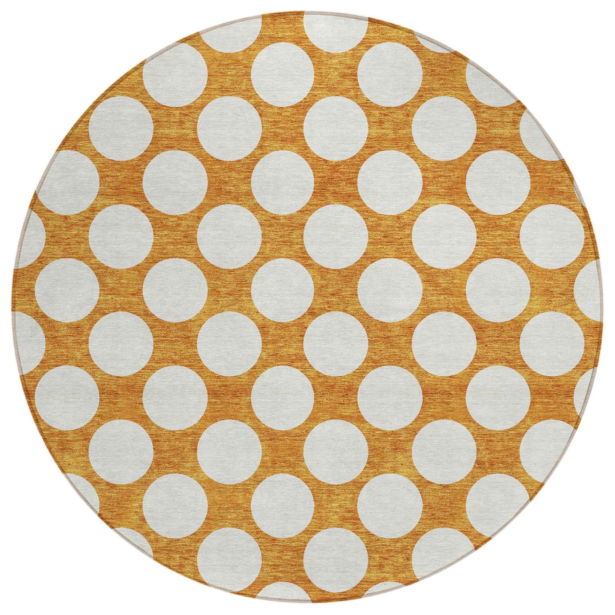 8' Orange And Ivory Round Polka Dot Washable Indoor Outdoor Area Rug