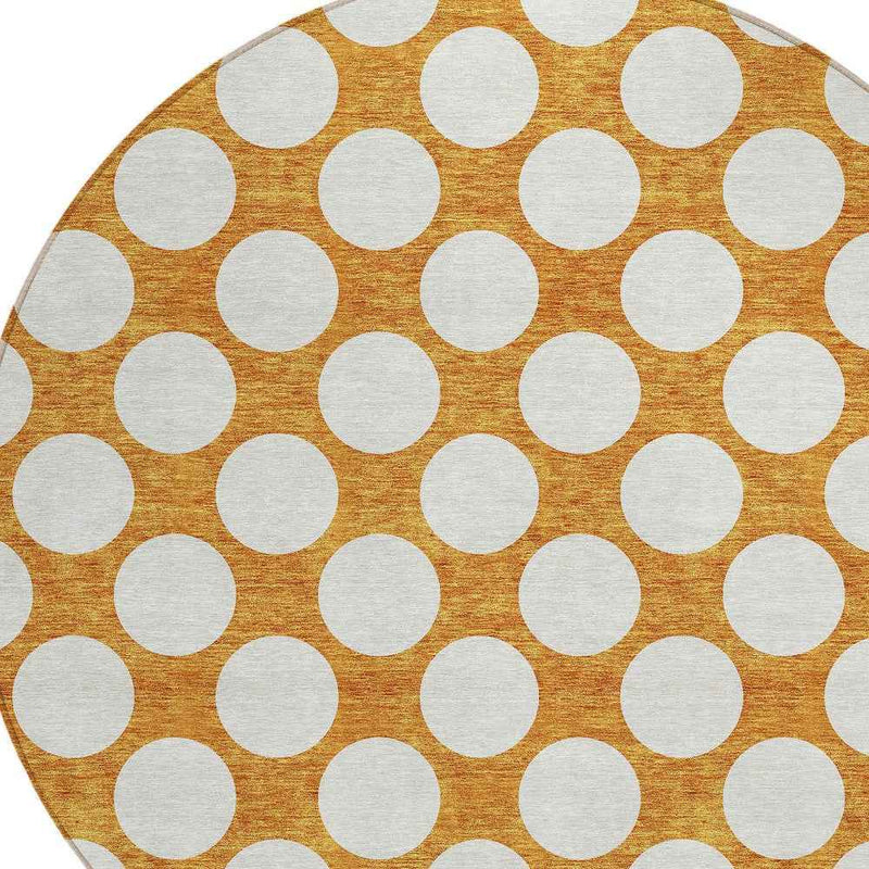 8' Orange And Ivory Round Polka Dot Washable Indoor Outdoor Area Rug