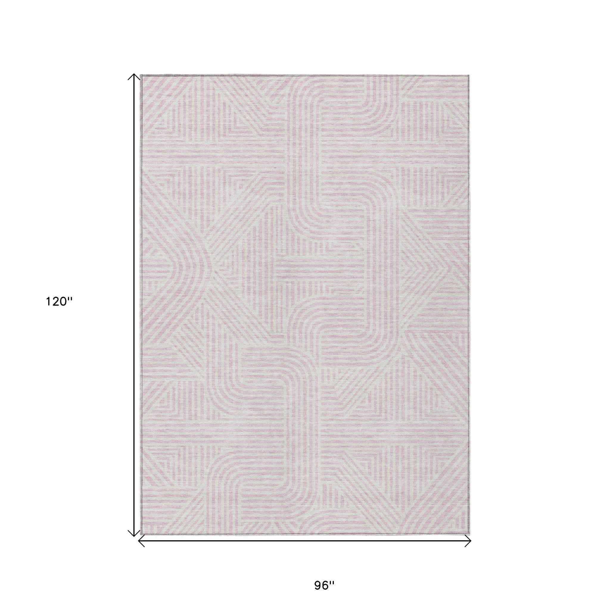 8' X 10' Pink And Ivory Abstract Washable Indoor Outdoor Area Rug