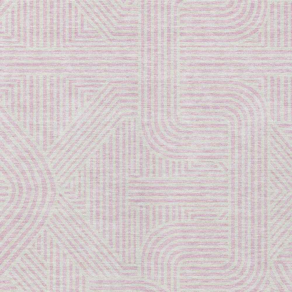 8' X 10' Pink And Ivory Abstract Washable Indoor Outdoor Area Rug