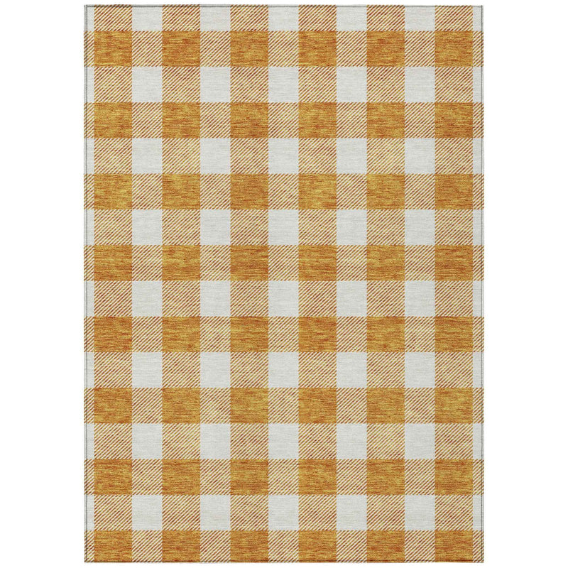 8' X 10' Orange And Beige Plaid Washable Indoor Outdoor Area Rug