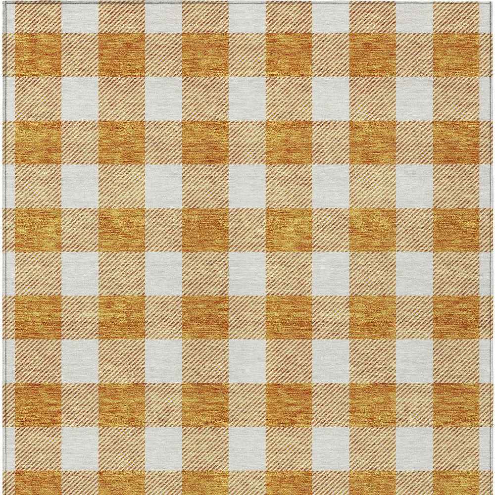 8' X 10' Orange And Beige Plaid Washable Indoor Outdoor Area Rug