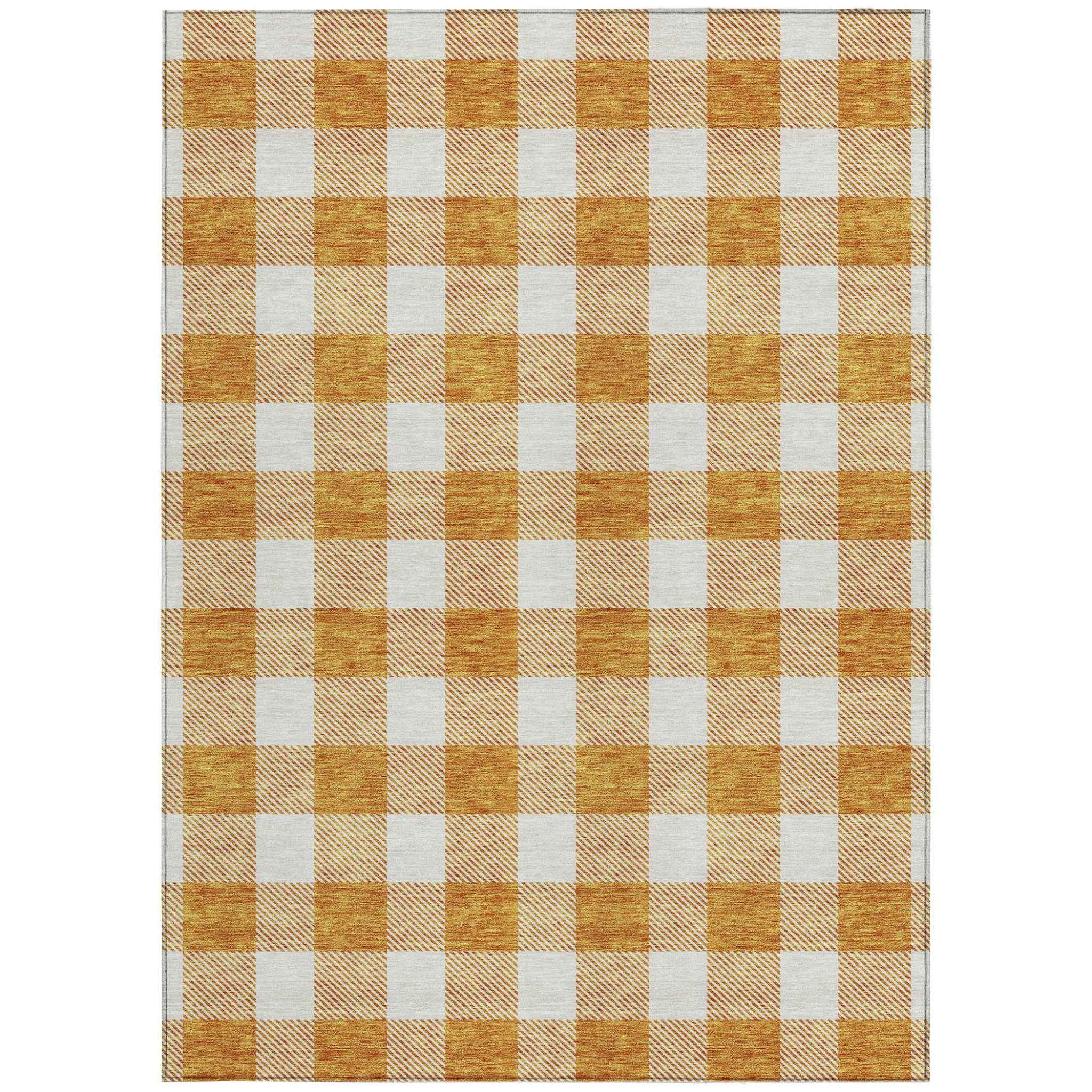 8' X 10' Orange And Beige Plaid Washable Indoor Outdoor Area Rug