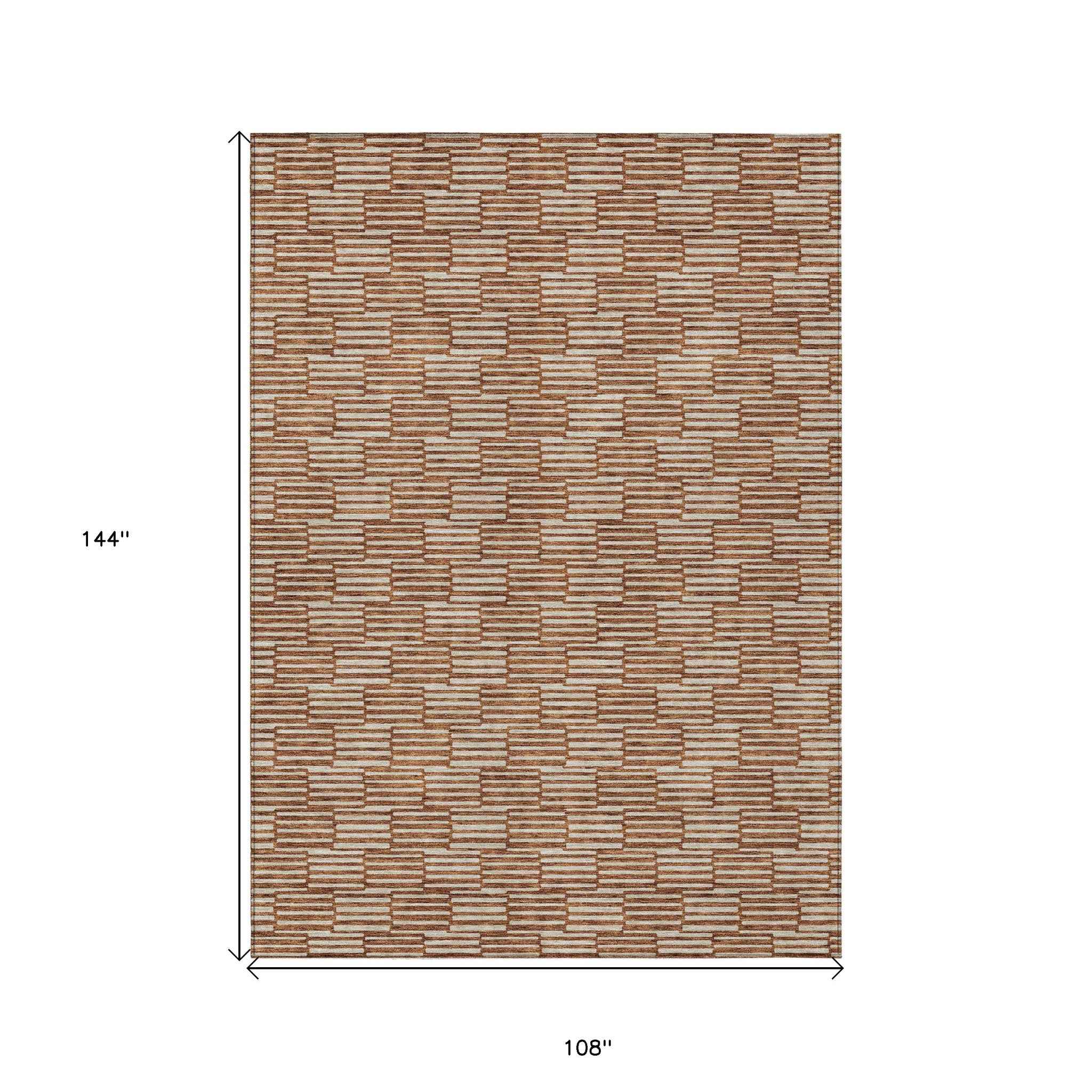 9' X 12' Copper And Beige Geometric Washable Indoor Outdoor Area Rug