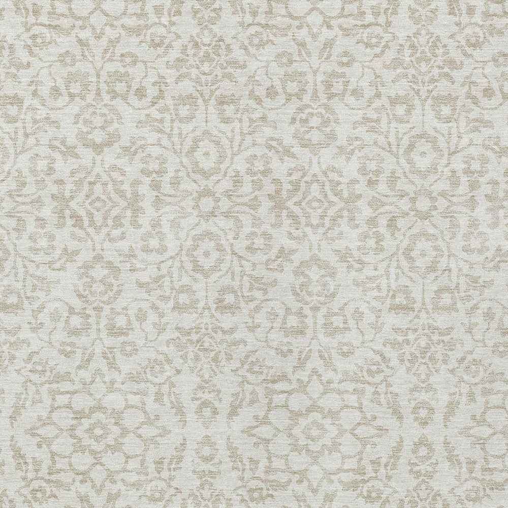 10' X 14' Ivory And Beige Damask Washable Indoor Outdoor Area Rug