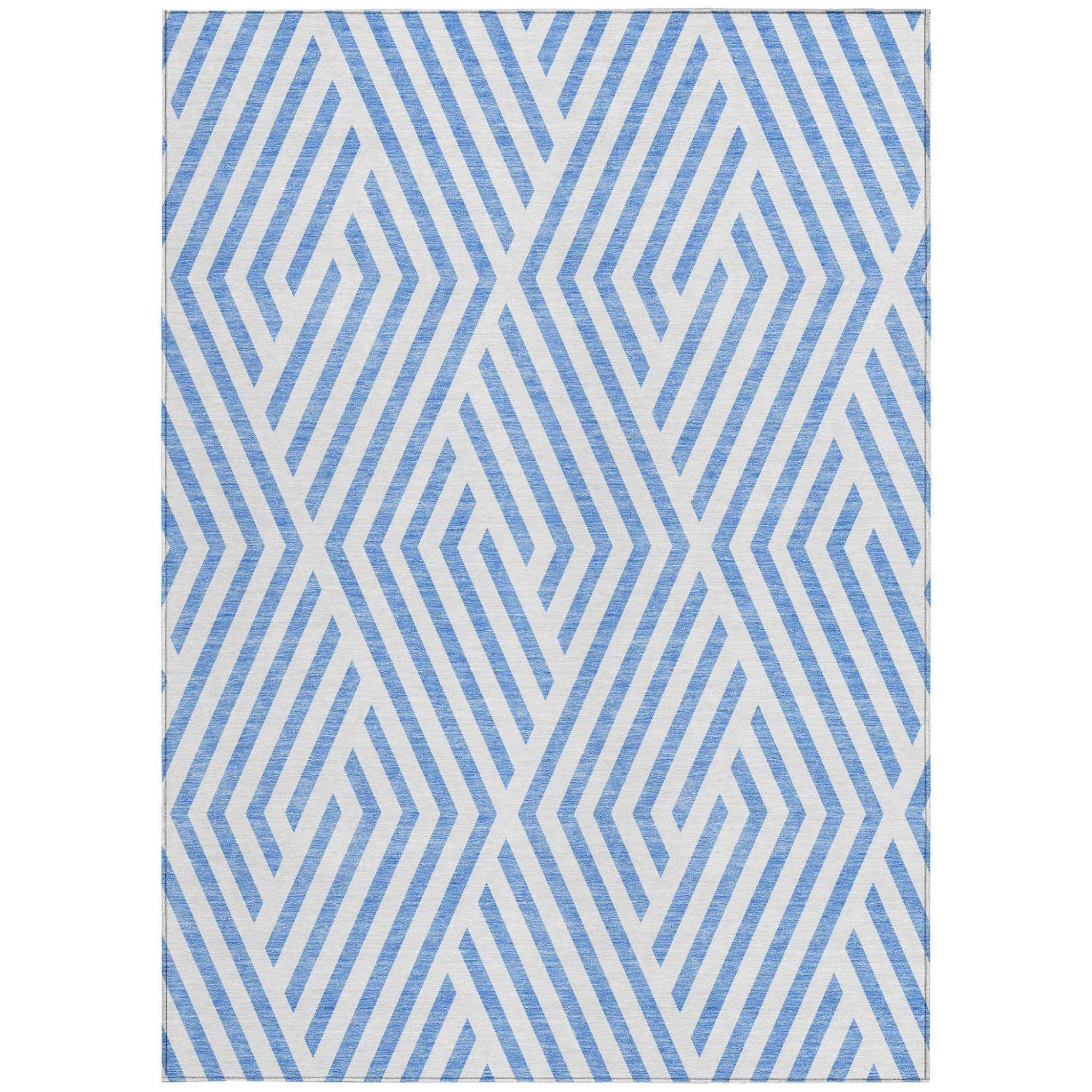 5' X 8' Blue And Ivory Geometric Washable Indoor Outdoor Area Rug