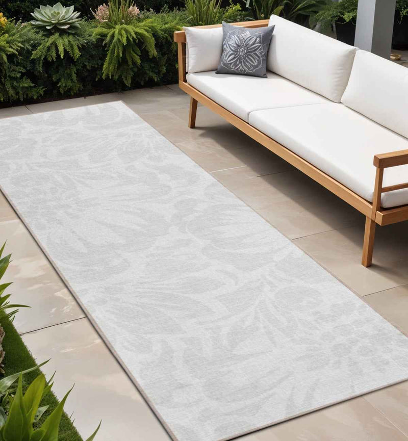 8' Runner Ivory Floral Washable Non Skid Indoor Outdoor Runner Rug