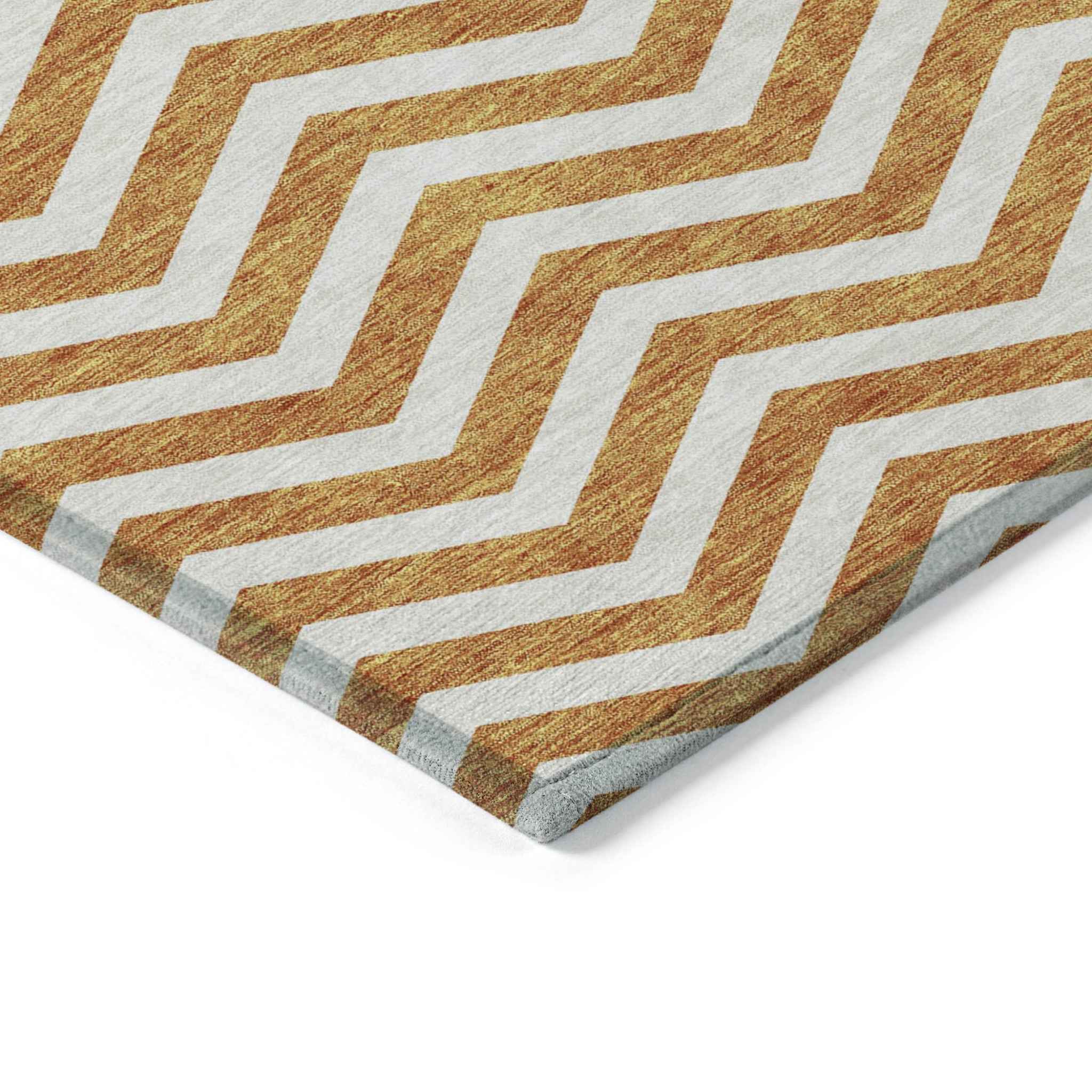 10' X 14' Orange And Beige Chevron Washable Indoor Outdoor Area Rug