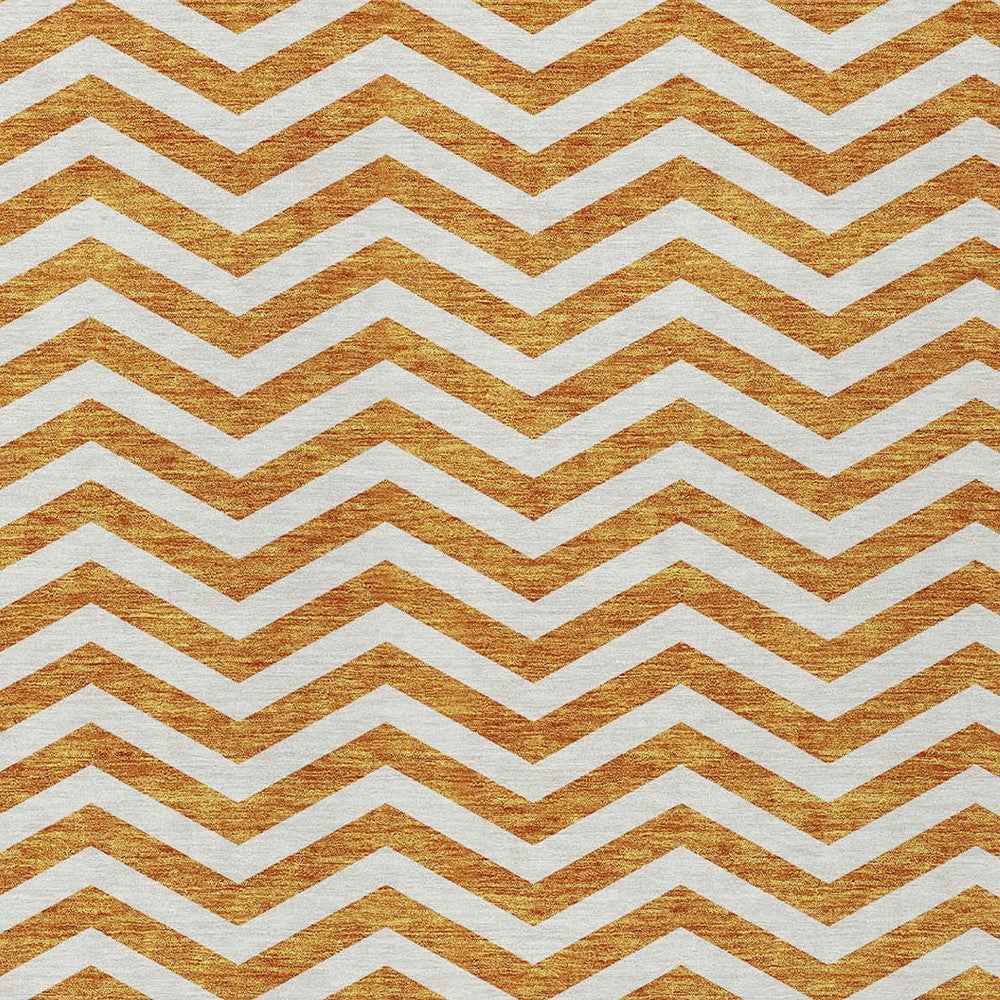10' X 14' Orange And Beige Chevron Washable Indoor Outdoor Area Rug