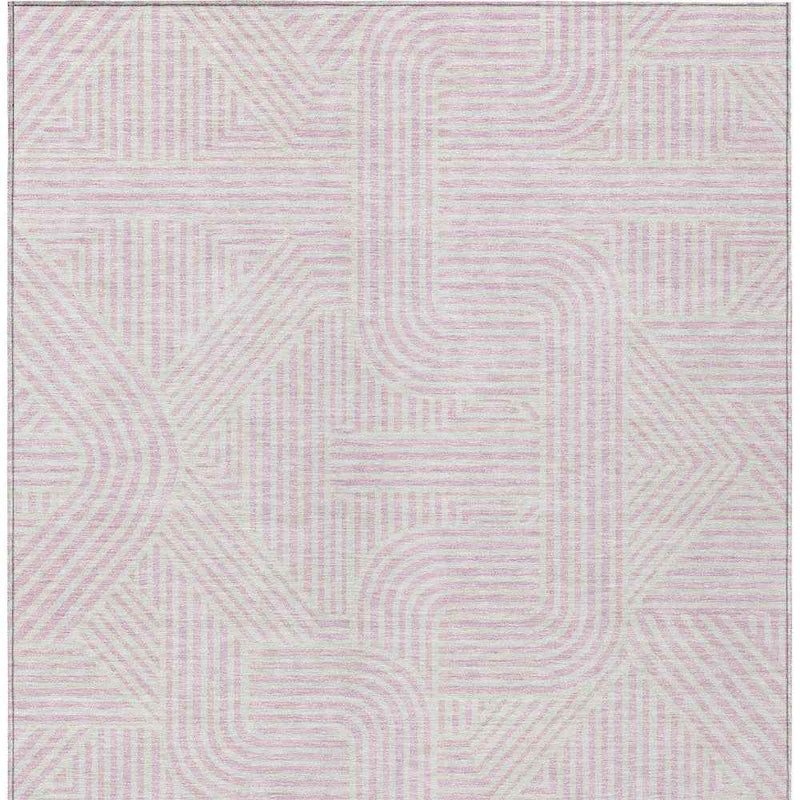 3' X 5' Pink And Ivory Abstract Washable Indoor Outdoor Area Rug