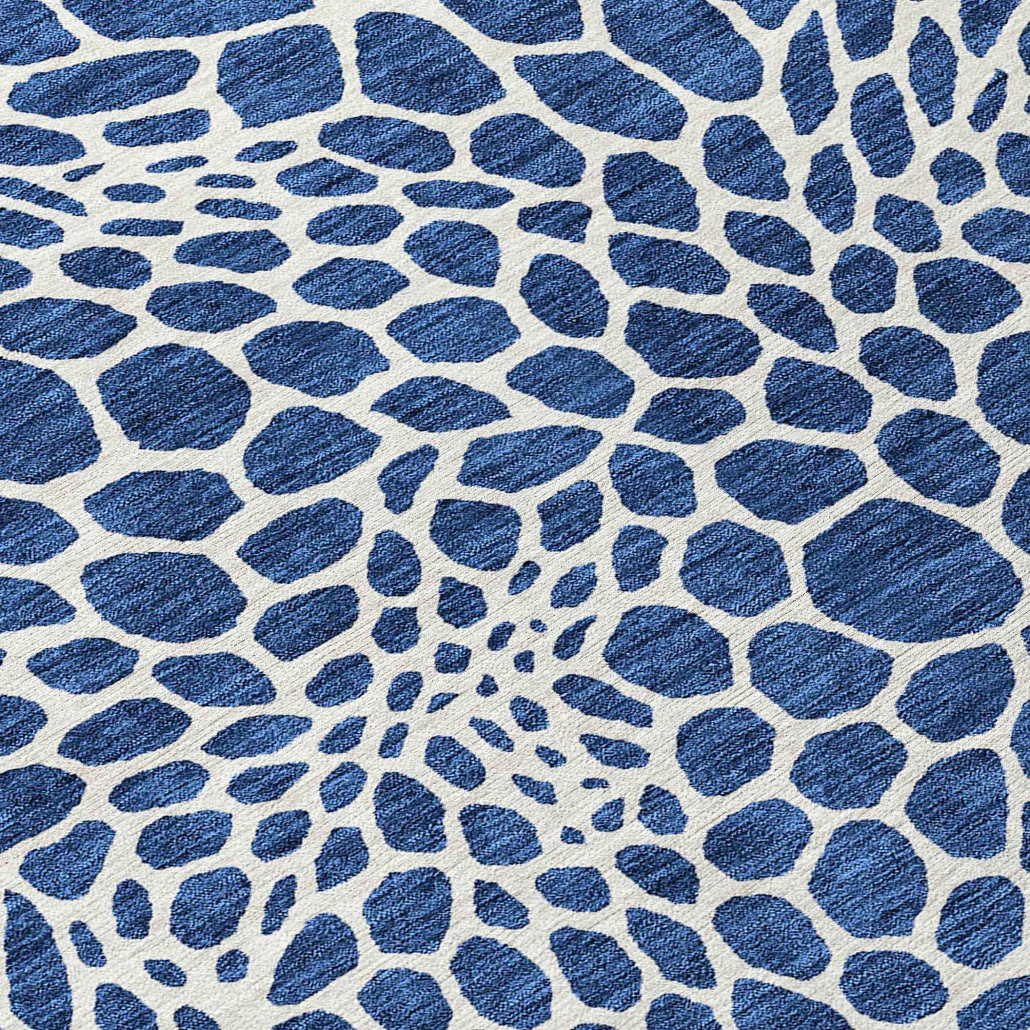 3' X 5' Navy Blue And Ivory Geometric Washable Indoor Outdoor Area Rug