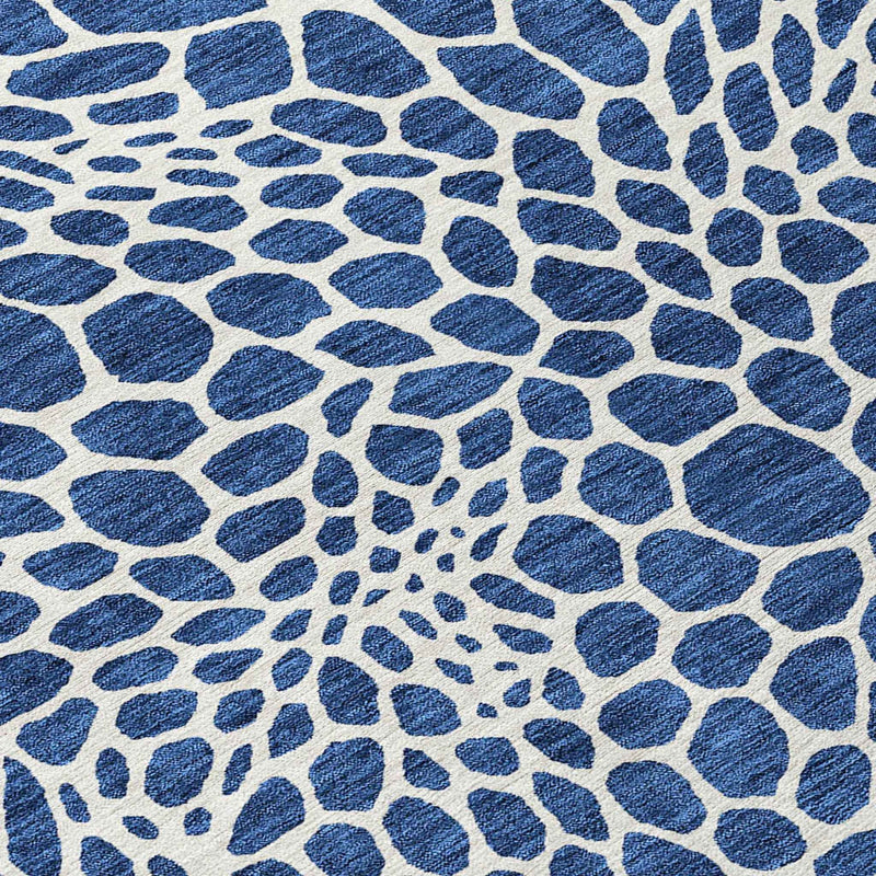 3' X 5' Navy Blue And Ivory Geometric Washable Indoor Outdoor Area Rug