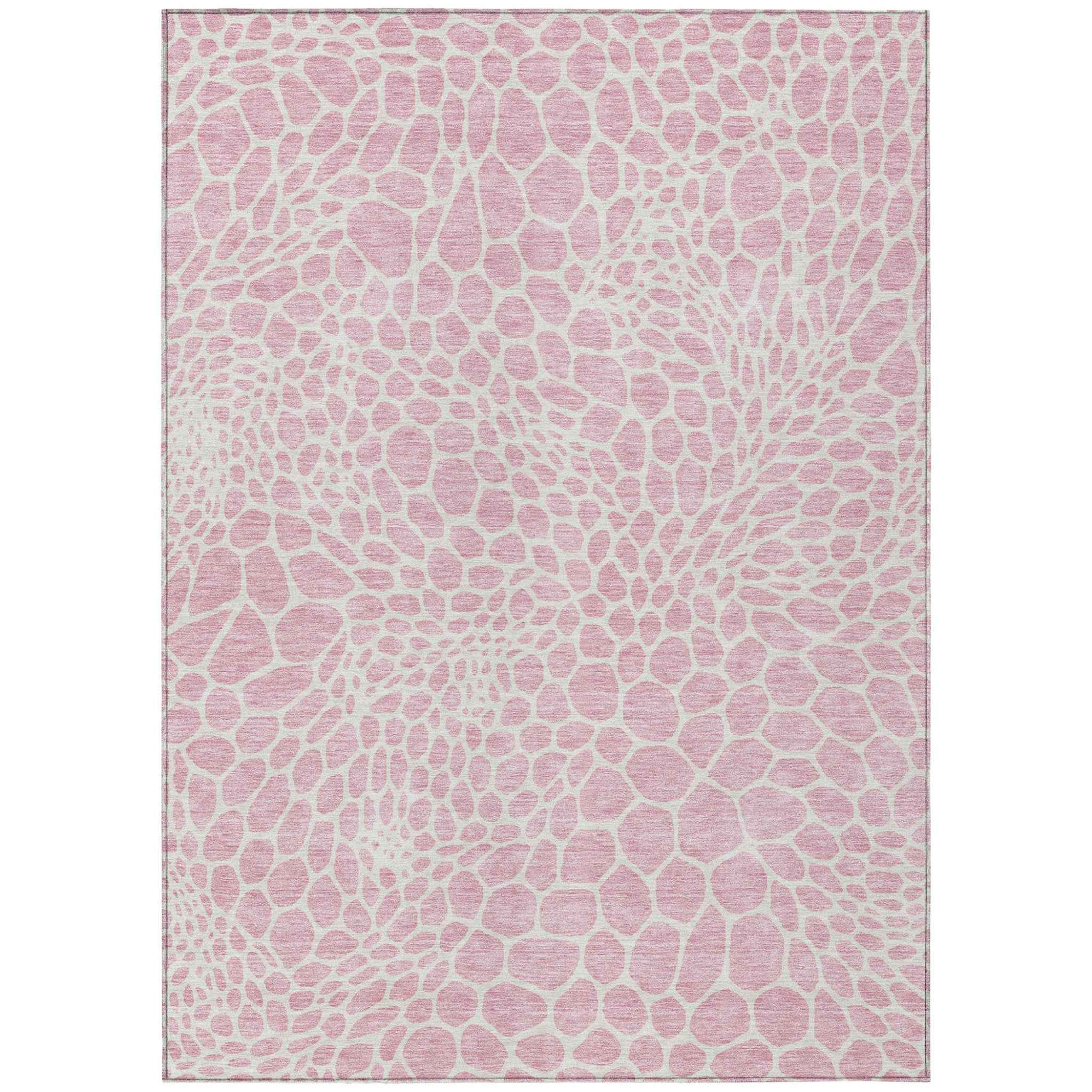 8' X 10' Pink And Ivory Geometric Washable Indoor Outdoor Area Rug