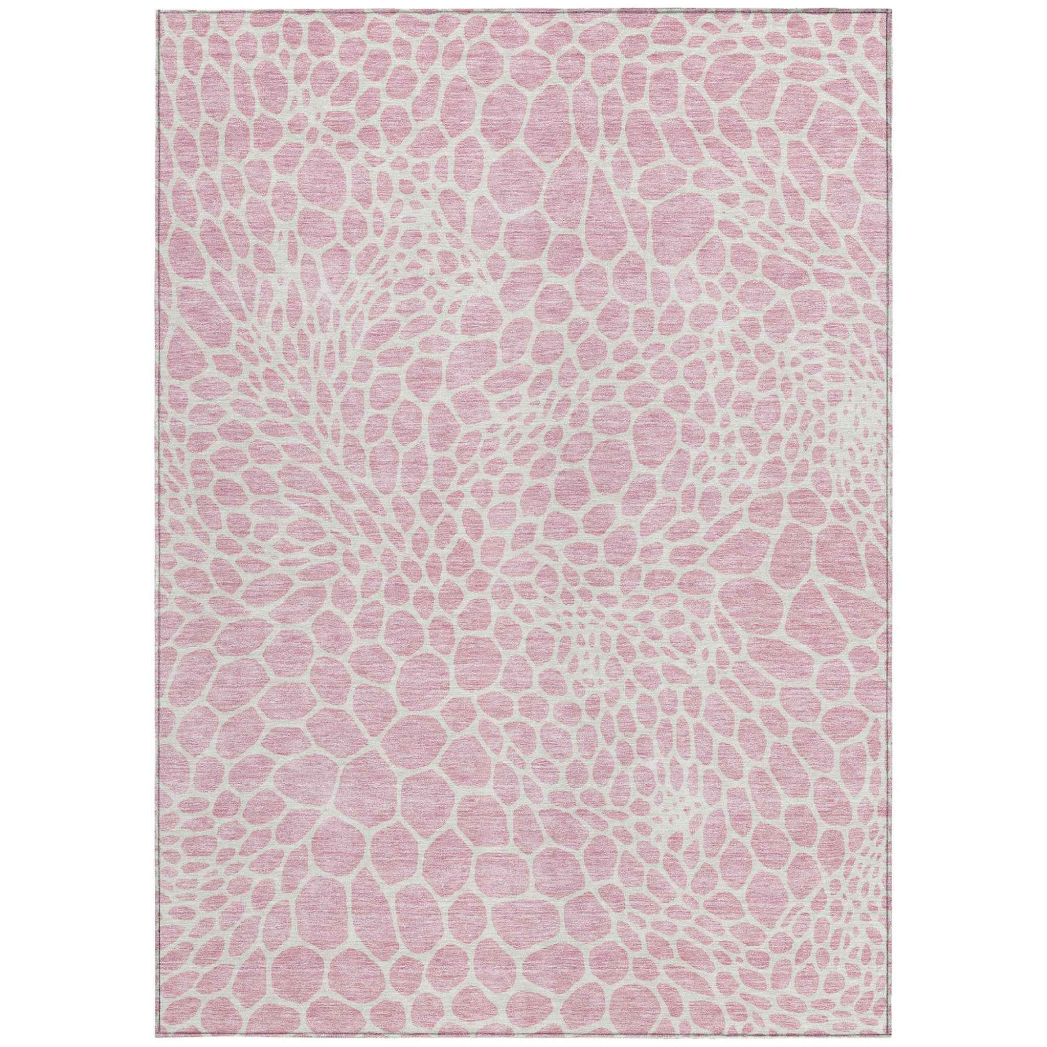 8' X 10' Pink And Ivory Geometric Washable Indoor Outdoor Area Rug