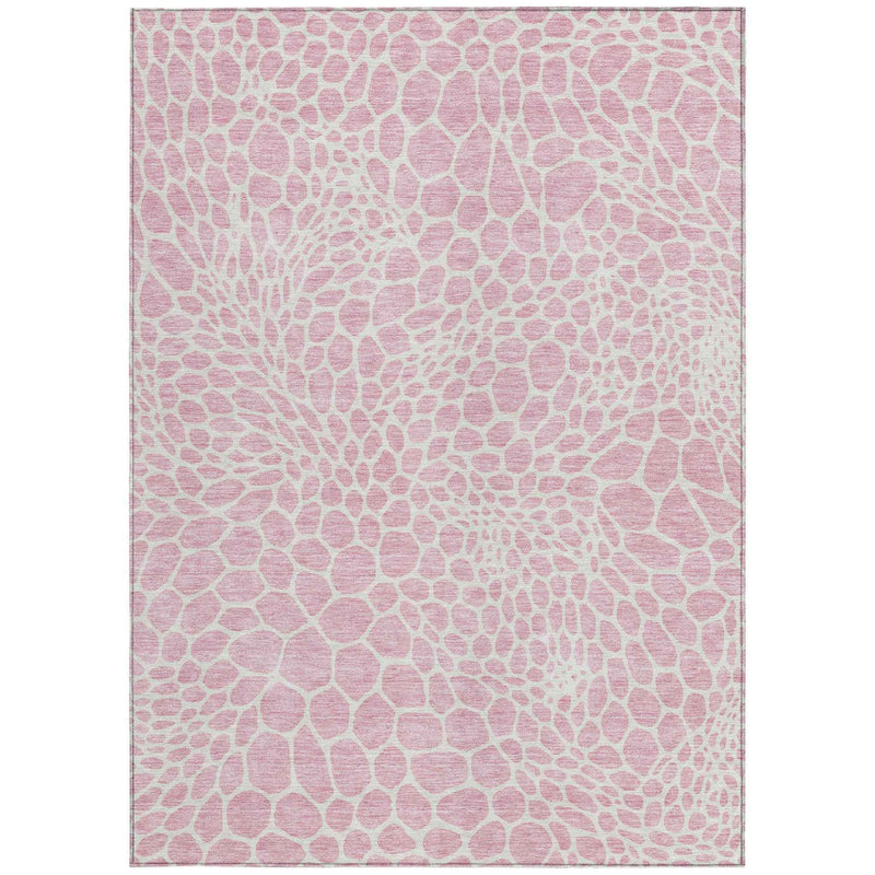 8' X 10' Pink And Ivory Geometric Washable Indoor Outdoor Area Rug