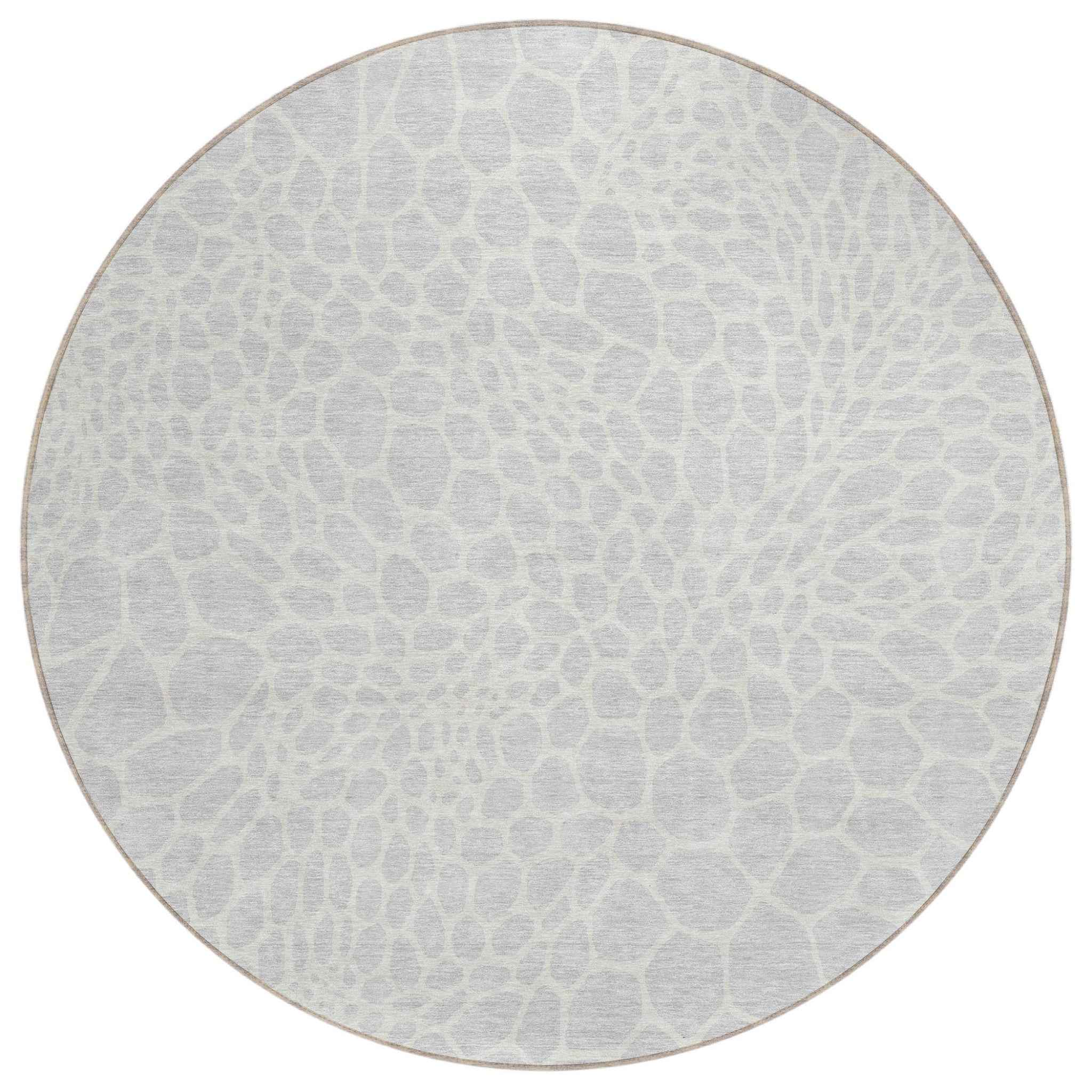 8' Silver And Gray Round Geometric Washable Indoor Outdoor Area Rug