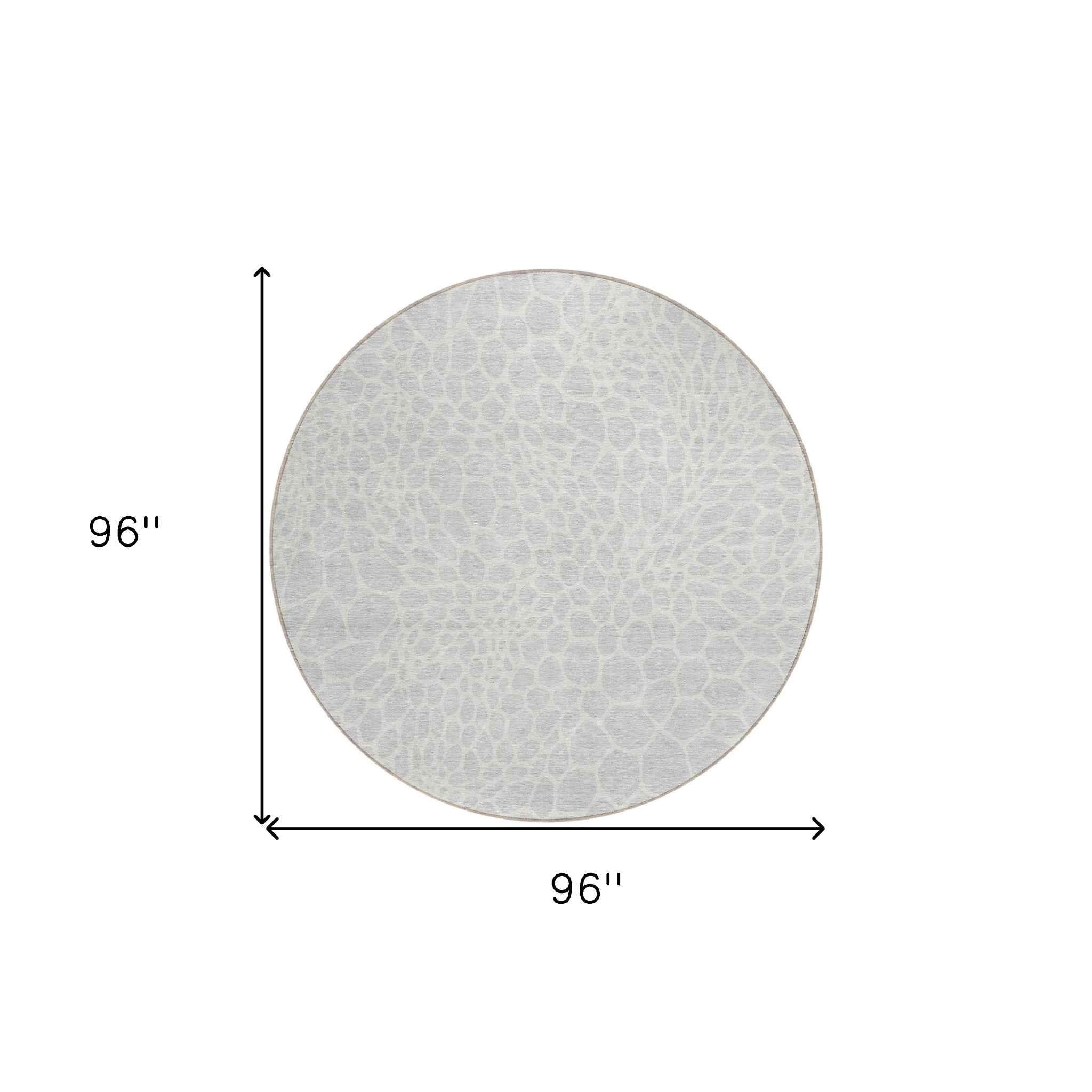 8' Silver And Gray Round Geometric Washable Indoor Outdoor Area Rug