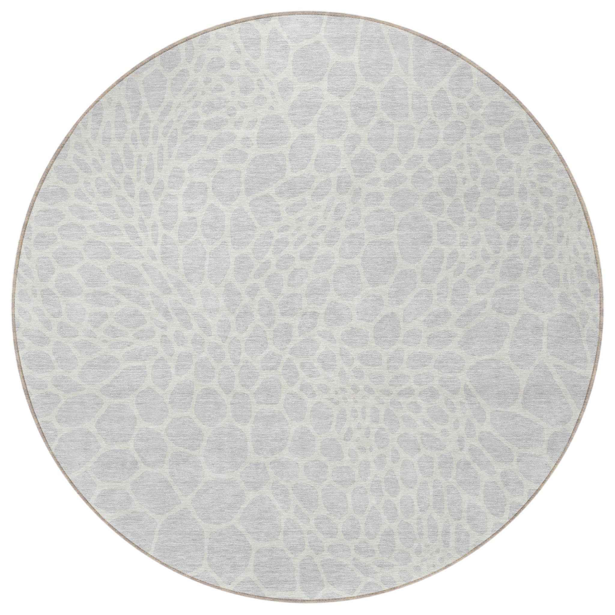 8' Silver And Gray Round Geometric Washable Indoor Outdoor Area Rug