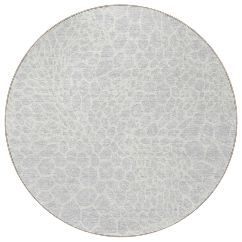 8' Silver And Gray Round Geometric Washable Indoor Outdoor Area Rug