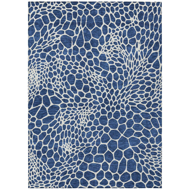 5' X 8' Navy Blue And Ivory Geometric Washable Indoor Outdoor Area Rug
