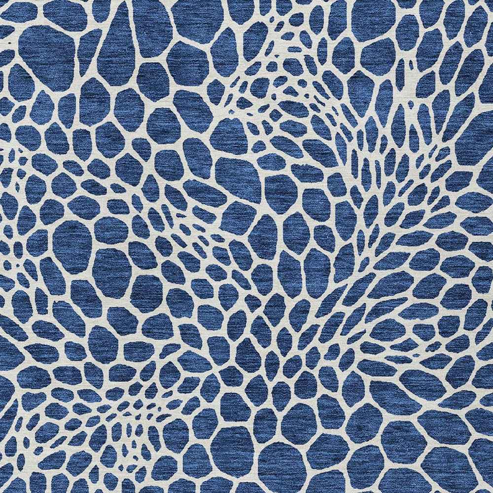 5' X 8' Navy Blue And Ivory Geometric Washable Indoor Outdoor Area Rug