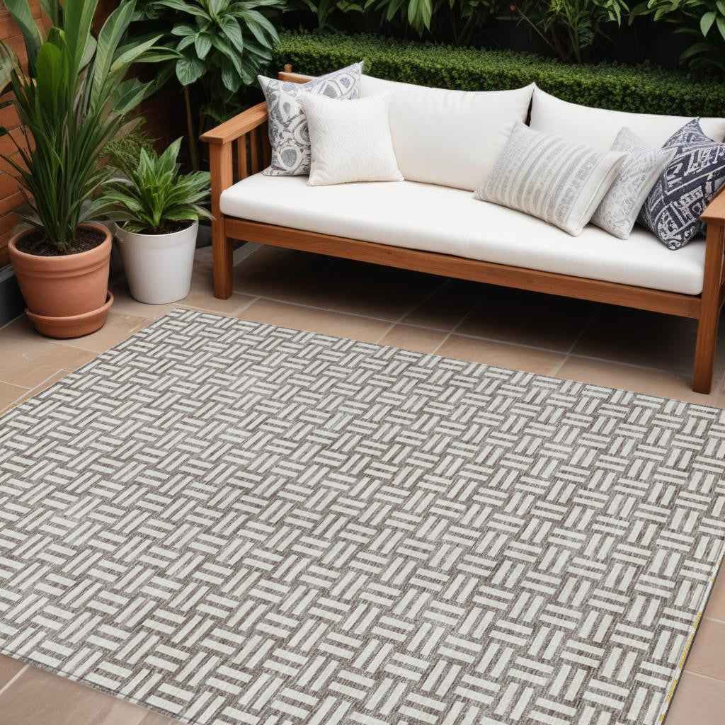 8' X 10' Taupe And Gray Geometric Washable Indoor Outdoor Area Rug