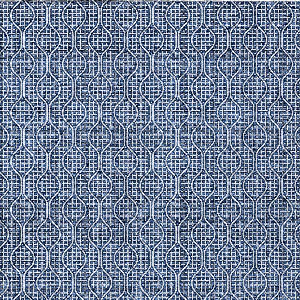 8' X 10' Navy Blue And Ivory Geometric Washable Indoor Outdoor Area Rug