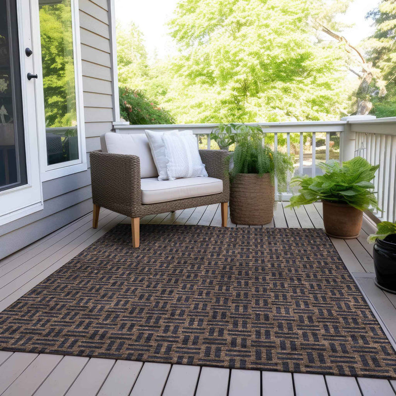 3' X 5' Chocolate And Black Geometric Washable Indoor Outdoor Area Rug