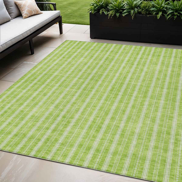 5' X 8' Lime Green And Ivory Striped Washable Indoor Outdoor Area Rug