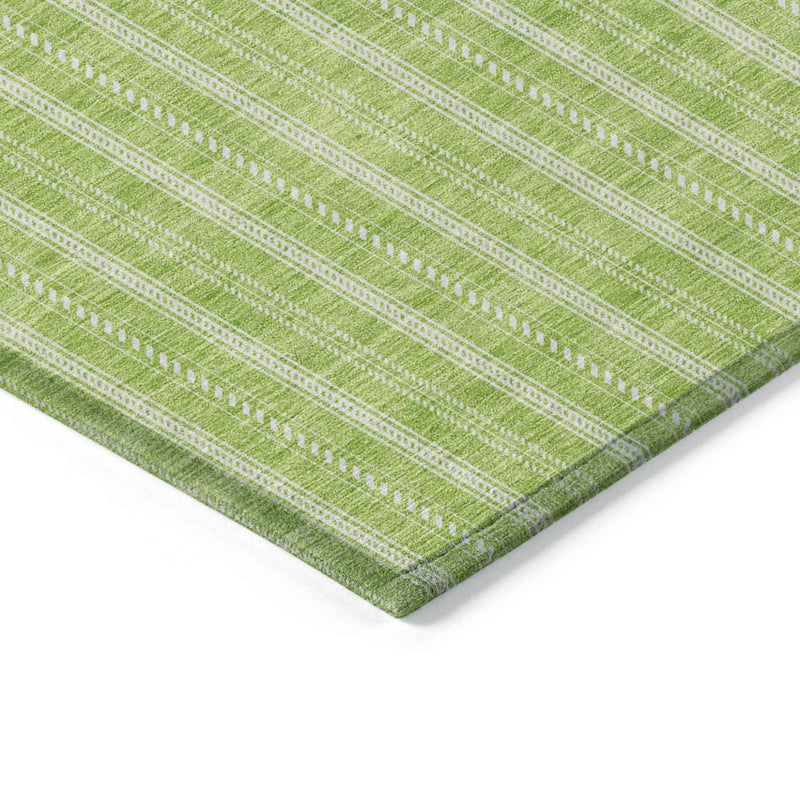 5' X 8' Lime Green And Ivory Striped Washable Indoor Outdoor Area Rug