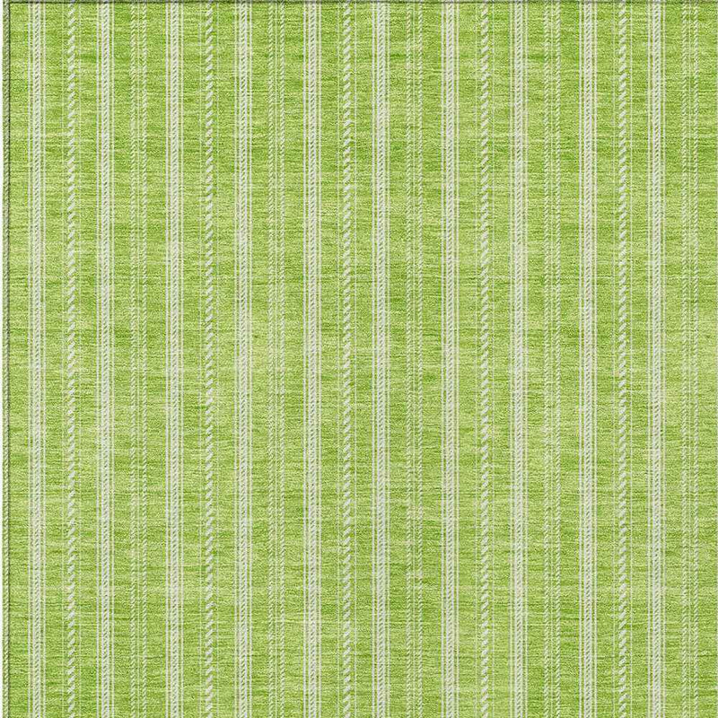 5' X 8' Lime Green And Ivory Striped Washable Indoor Outdoor Area Rug