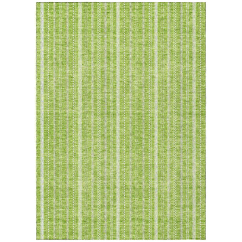 5' X 8' Lime Green And Ivory Striped Washable Indoor Outdoor Area Rug