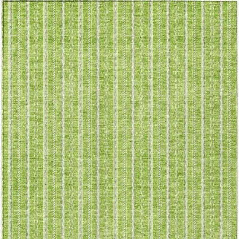 5' X 8' Lime Green And Ivory Striped Washable Indoor Outdoor Area Rug