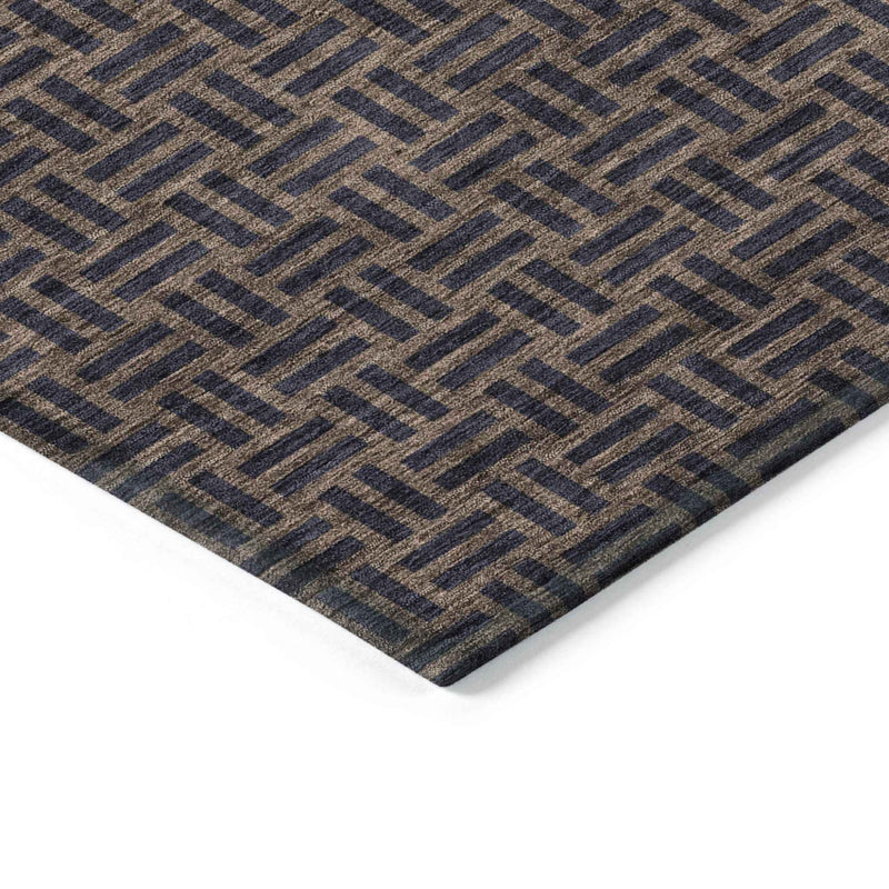 8' X 10' Chocolate And Black Geometric Washable Indoor Outdoor Area Rug