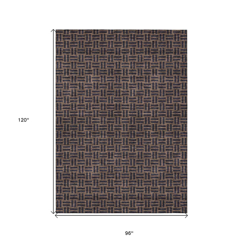 8' X 10' Chocolate And Black Geometric Washable Indoor Outdoor Area Rug