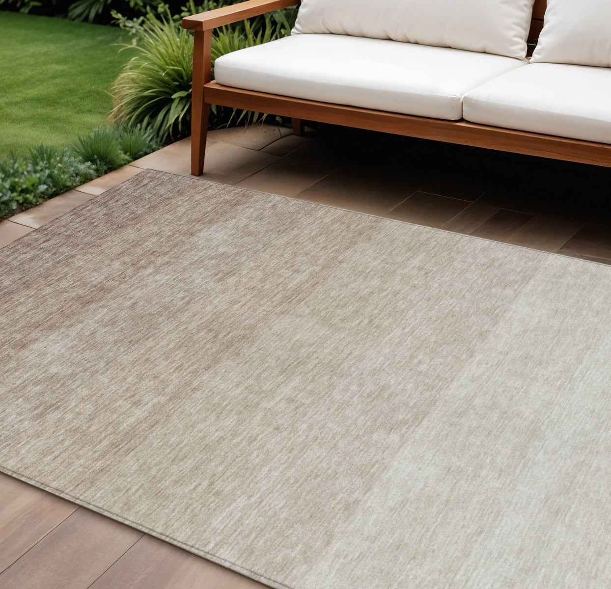 10' X 14' Beige And Ivory Ombre Washable Indoor Outdoor Area Rug