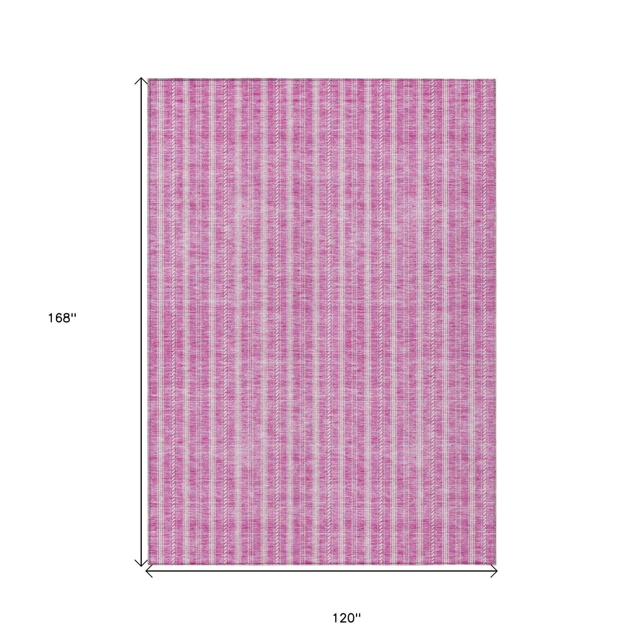 10' X 14' Blush And Ivory Striped Washable Indoor Outdoor Area Rug