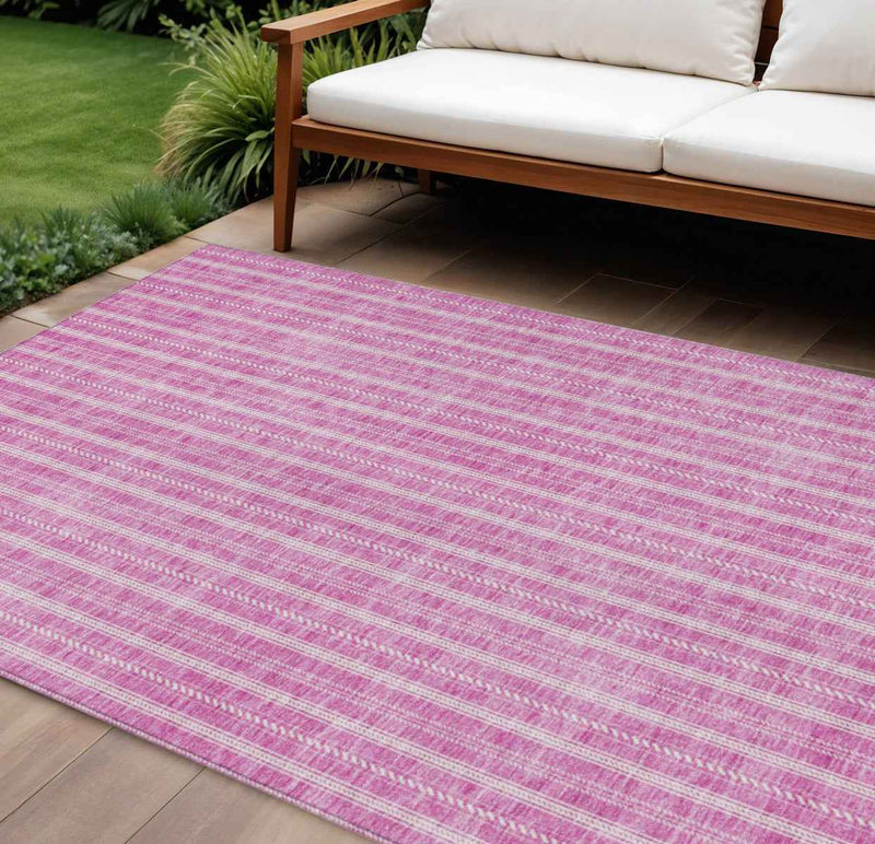 10' X 14' Blush And Ivory Striped Washable Indoor Outdoor Area Rug
