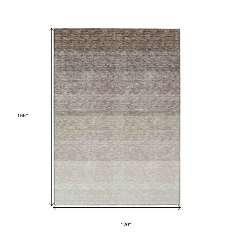 10' X 14' Brown And Ivory Ombre Washable Indoor Outdoor Area Rug