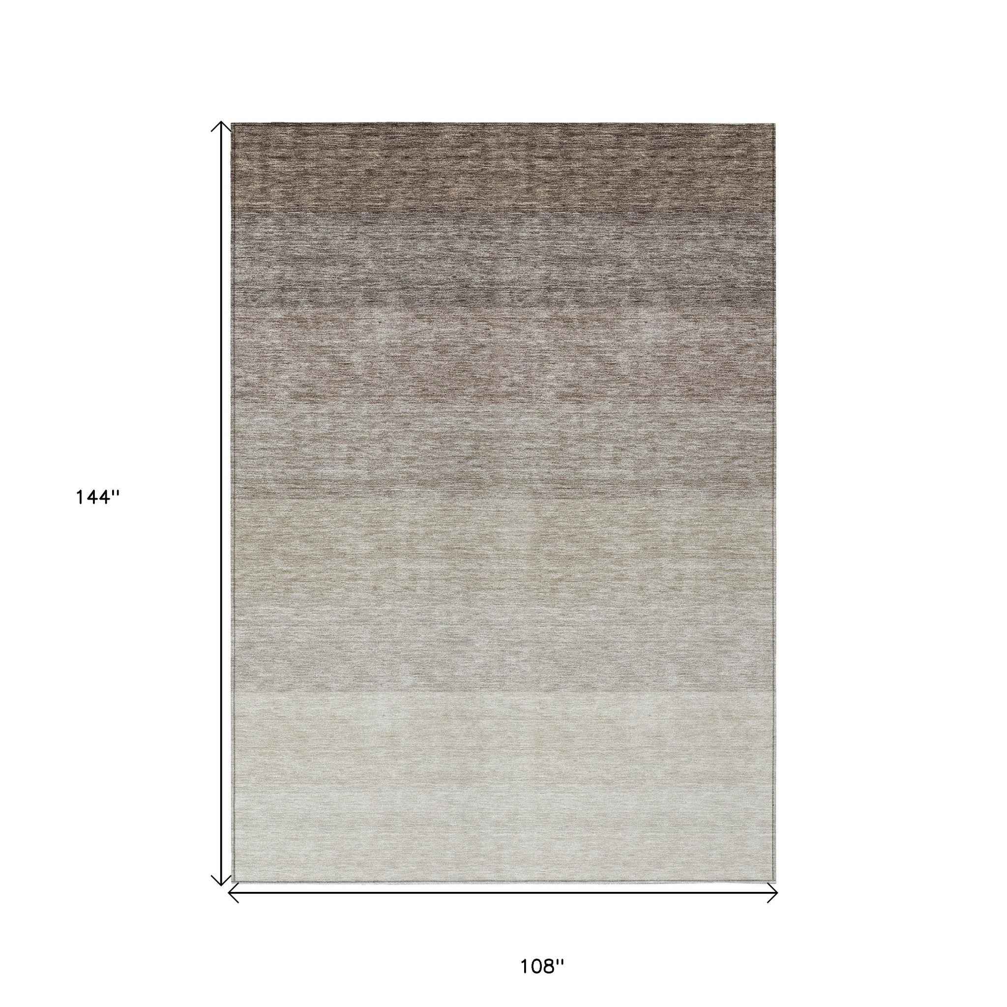 9' X 12' Brown And Ivory Ombre Washable Indoor Outdoor Area Rug