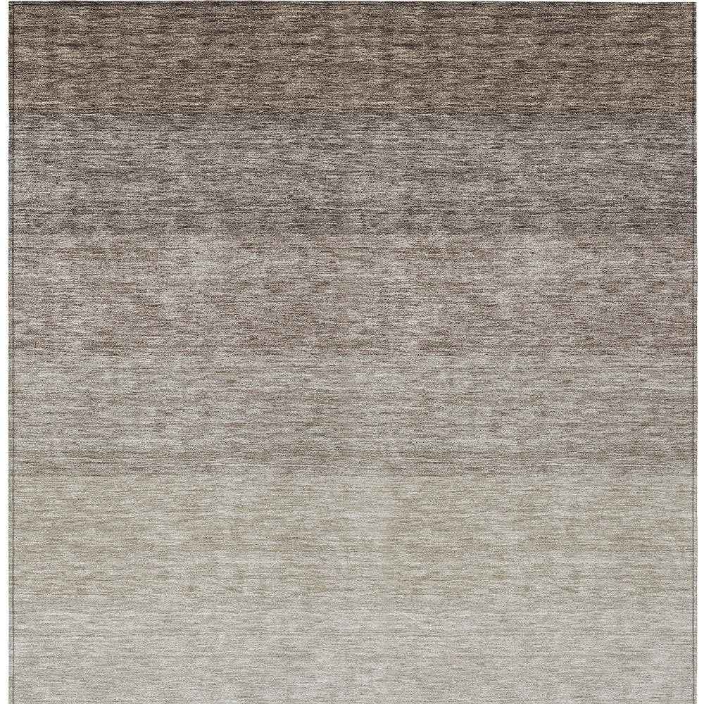 9' X 12' Brown And Ivory Ombre Washable Indoor Outdoor Area Rug