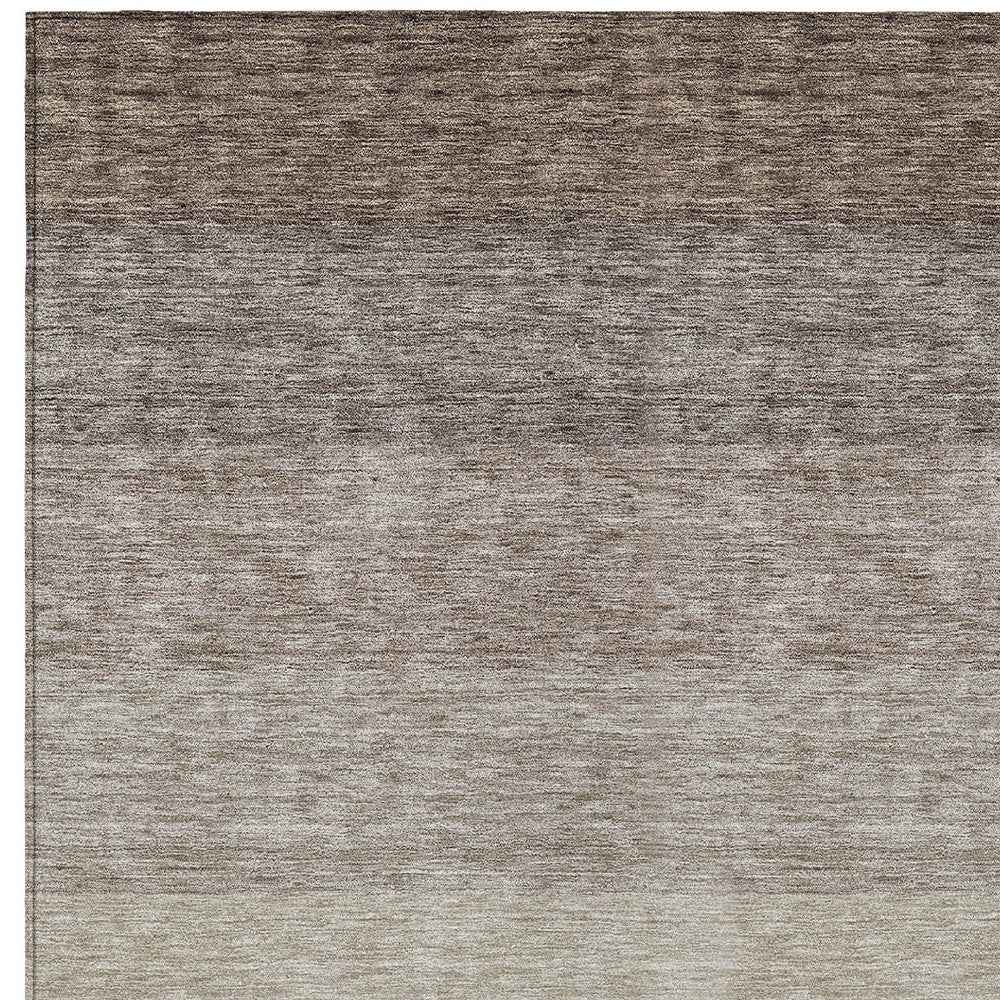 9' X 12' Brown And Ivory Ombre Washable Indoor Outdoor Area Rug