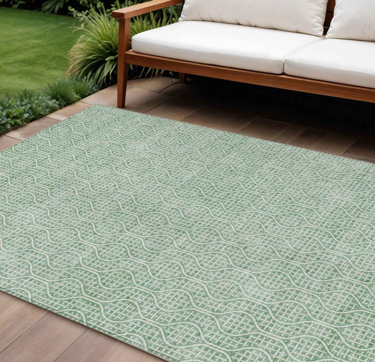 8' X 10' Sage And Gray Geometric Washable Indoor Outdoor Area Rug