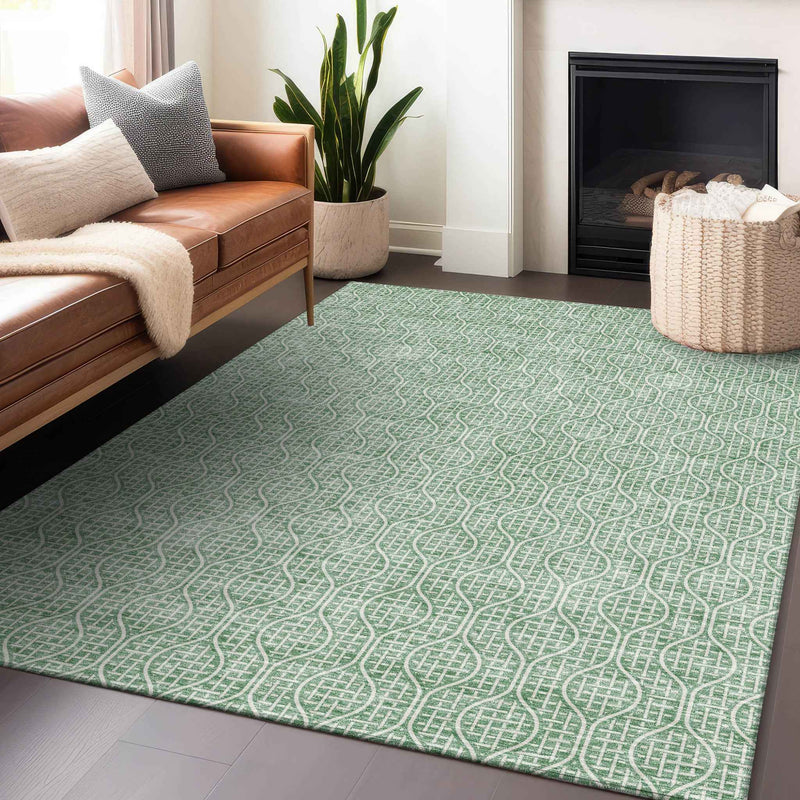 8' X 10' Sage And Gray Geometric Washable Indoor Outdoor Area Rug