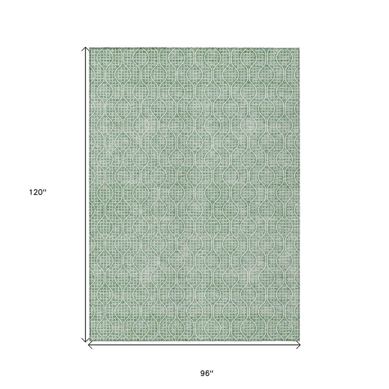 8' X 10' Sage And Gray Geometric Washable Indoor Outdoor Area Rug
